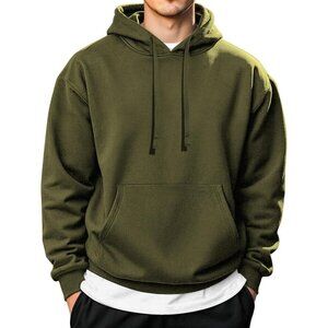COOFANDY Men Army Green Pullover Long Sleeve Drawstring Gym Hoodies Sweatshirt